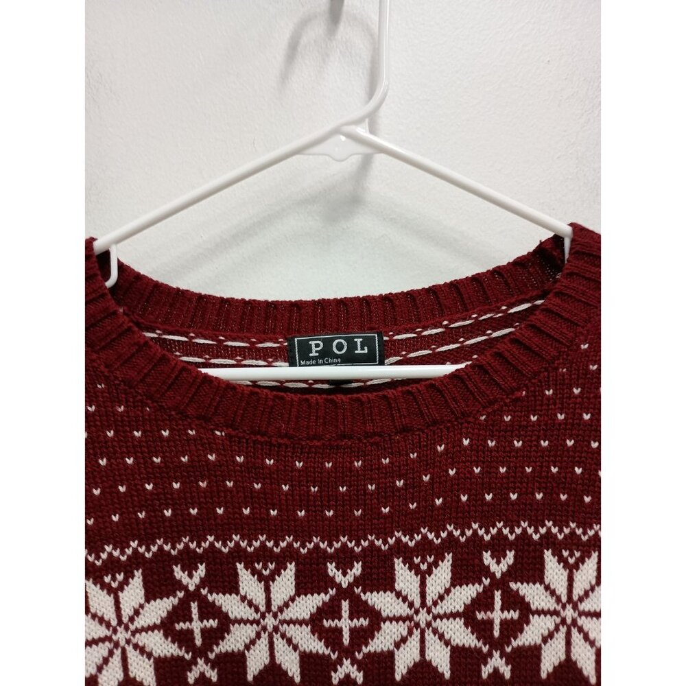 POL Womens Christmas Sweater‎ Size Large Red White Fair Isle Nordic Pullover - Picture 2 of 11